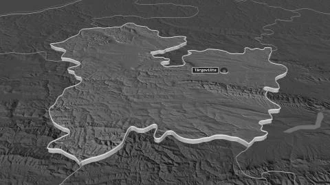Targovishte, Bulgaria. Bilevel elevation map with surface waters Stock Illustration