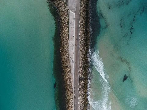 Tarifa causeway separating two seas in Spain Stock Photos