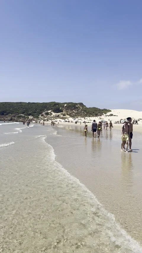 Tarifa summer walk at Duna de Bolonia beach 스톡 동영상 333190033