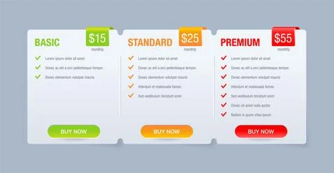 Tariff comparsion table - web UI template Stock Illustration