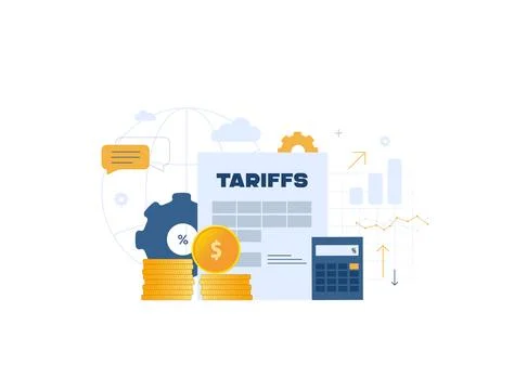 Tariff impact supply chains. Global economy forecast, disrupted flows with Stock Illustration