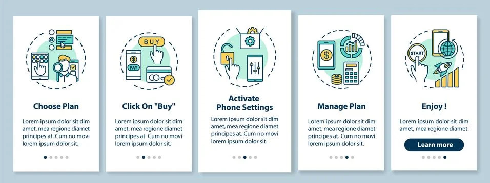 Tariff plan choice onboarding mobile app page screen with concepts. Internet Ilustración de archivo