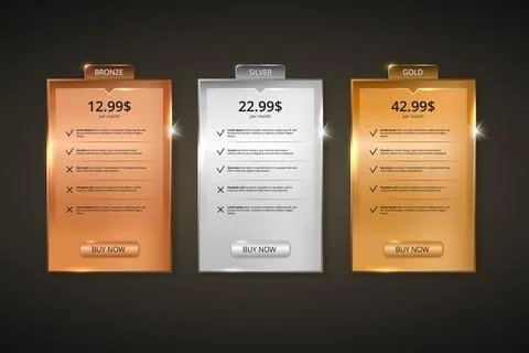 Tariff plans template. Starter bronze banner for interface testing and silver Stock Illustration