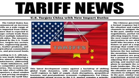 Tariff Trade war between usa and china animation with waving flags and tari.. Stock Illustration