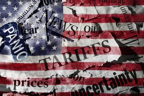 Tariffs and US flag Stock Photos