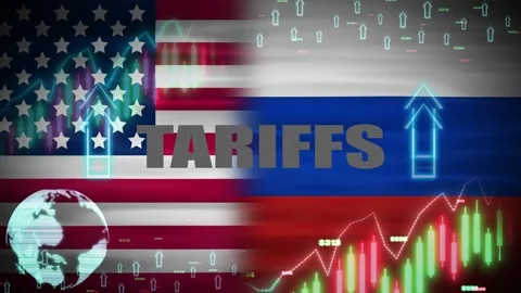 Tariffs increase between usa and russia concept animation with digital grap.. Stock Footage 315786767