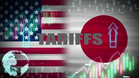 Tariffs policy between japan and usa concept animation with digital element.. 스톡 동영상 315786770