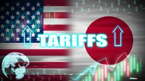 Tariffs policy between japan and usa concept animation with digital element.. Illustrazione stock