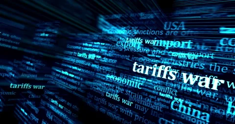 Tariffs war neon on brick wall loop Stock Footage 318061467