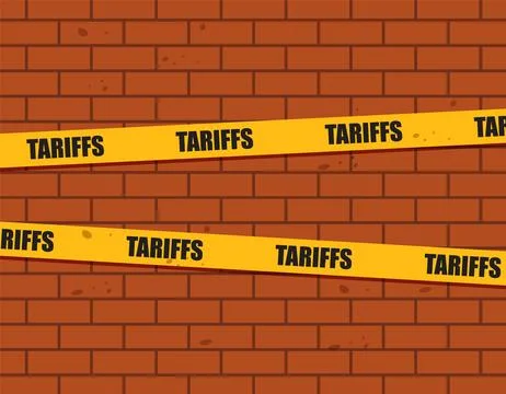 Tariffs Warning Tape on Brick Wall Stock Illustration