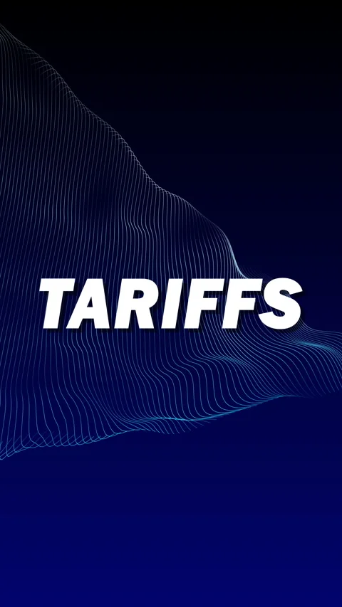 Tariffs - White text on blue background with wave. Stock Footage 306220400