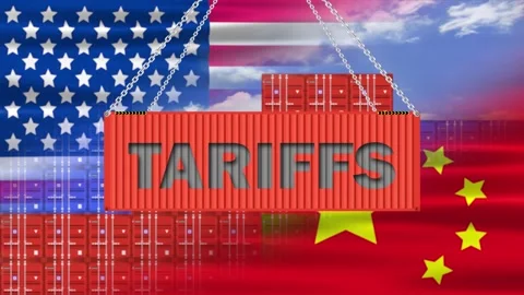 Tariffs word on loading container with two half waving usa and China flag a.. Stock Footage 310852561