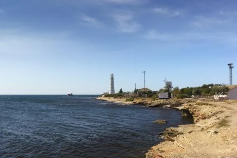 Tarkhankutsky lighthouse is a lighthouse on the Cape of the same name, which  Stock Photos
