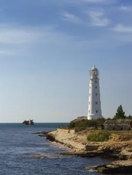 Tarkhankutsky lighthouse is a lighthouse on the Cape of the same name, which  Stock Photos