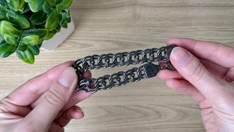 Tarnished silver chain with a chunky link design Stock Photos