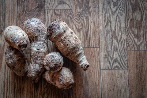 Taro root vegetable also known as Dasheen Stock Photos
