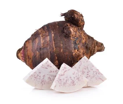 Taro root on white background Stock Photos