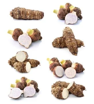 Taro root on white background Stock Photos