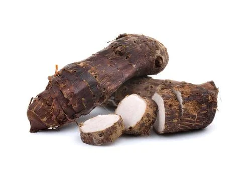Taro root on white background Stock Photos