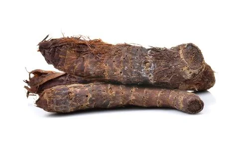 Taro root on white background Stock Photos