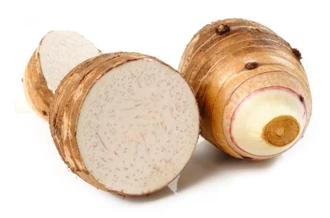 Taro roots on white background Stock Photos