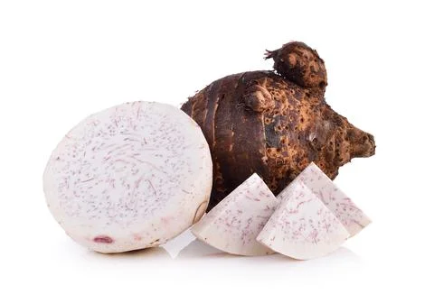 Taro roots on white background Stock Photos