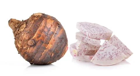 Taro roots on white background Stock Photos