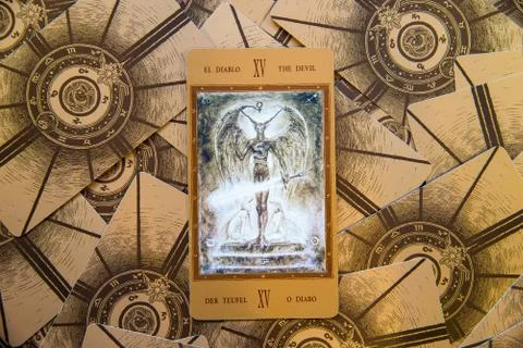 Tarot card The Devil. Labirinth tarot deck. Esoteric background. Stock Photos