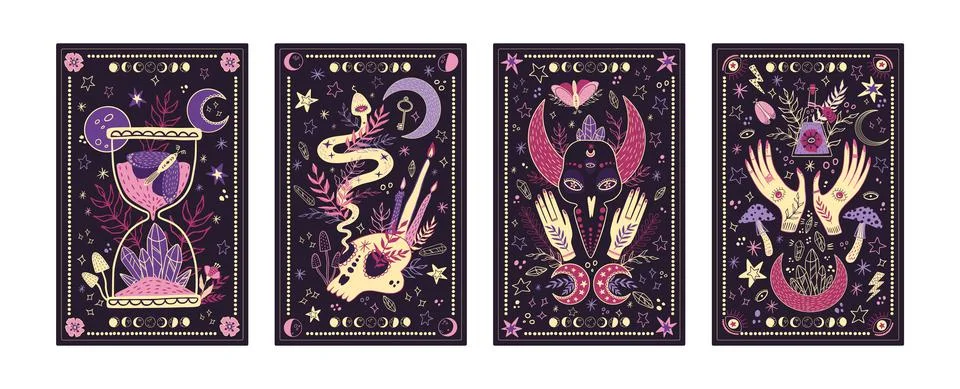 Tarot card frame. Magic eye background with esoteric moon, mystic posters with 库存插图