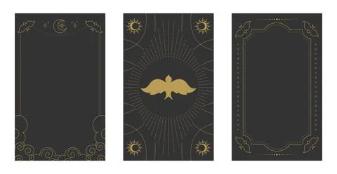 Tarot card frames cover with birds and celestial elements Illustrazione stock