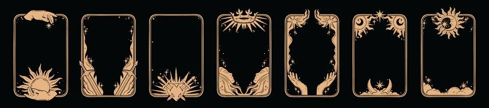 Tarot card frames, esoteric mystic decoration border set vector hand drawn Stock Illustration