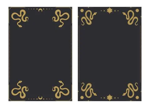 Tarot card frames with magical snakes. Tarot frames decorated with serpents Stock Illustration