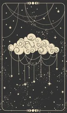 Tarot card with ornate cloud. Magic card, boho style design, witch card Stock-Illustration