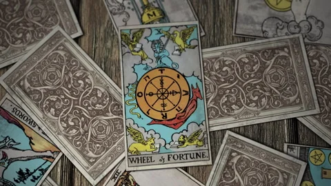 Tarot card reading. Foretelling good luck with the Wheel of Fortune. Divination Stock Footage 305947969