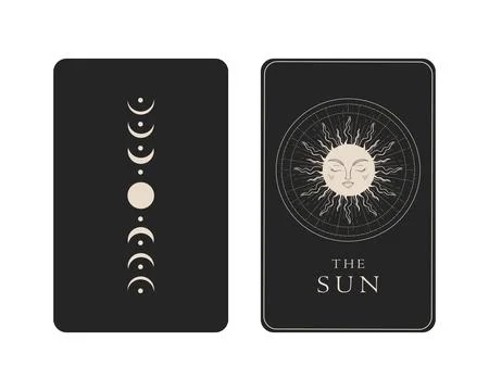 Tarot card with reverse side. The Sun Major Arcana symbol. Tarot symbolism Stock Illustration