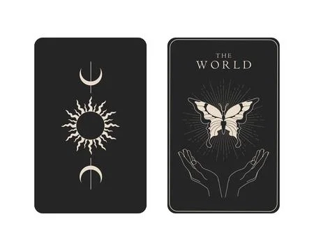 Tarot card with reverse side. The World Major Arcana symbol. Tarot symbolism Stock Illustration