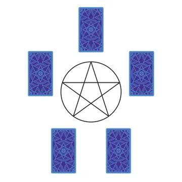Tarot card spread with pentagram. Reverse side Stock Illustration