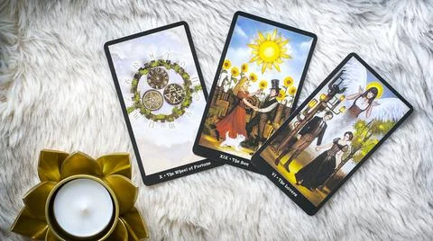 Tarot cards background, esoteric concept, fortune telling and predictions Stock Photos
