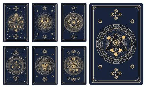 Tarot cards with celestial frame, esoteric pattern Stock Illustration