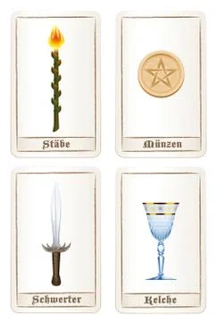 Tarot Cards Elements Pentacles Swords Wands Cups German Stock Illustration