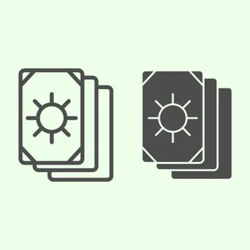 Tarot cards line and solid icon. Oracle card stack with sun circle outline style Stock Illustration