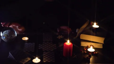 Tarot Cards Seance Black Magic Future Prophecy Mystic Ritual Halloween Stock-Footage 113450163