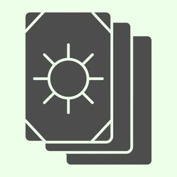 Tarot cards solid icon. Oracle card stack with sun circle image glyph style Stock Illustration