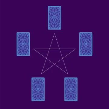 Tarot cards spread with pentagram. Reverse side Stock-Illustration