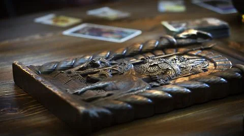 Tarot cards on the table, esoteric concept, fortune telling and predictions Stock Photos