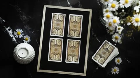 Tarot cards on the table, esoteric concept, fortune telling and predictions Foto stock