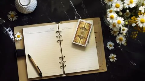 Tarot cards on the table, esoteric concept, fortune telling and predictions Stock Photos