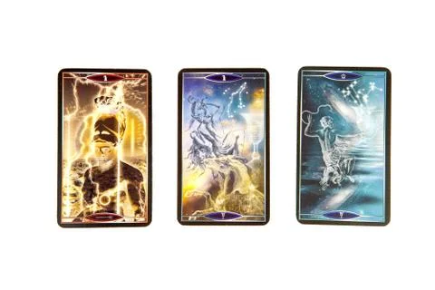 Tarot cards on white background. Quantum tarot deck. Esoteric background Stock Photos