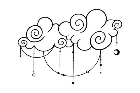 Tarot cloud sketch. Celestial tarot elements in antique style. Vector イラスト素材