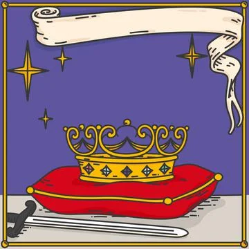 Tarot crown dusk night border retro old line art etching vector Stock Illustration